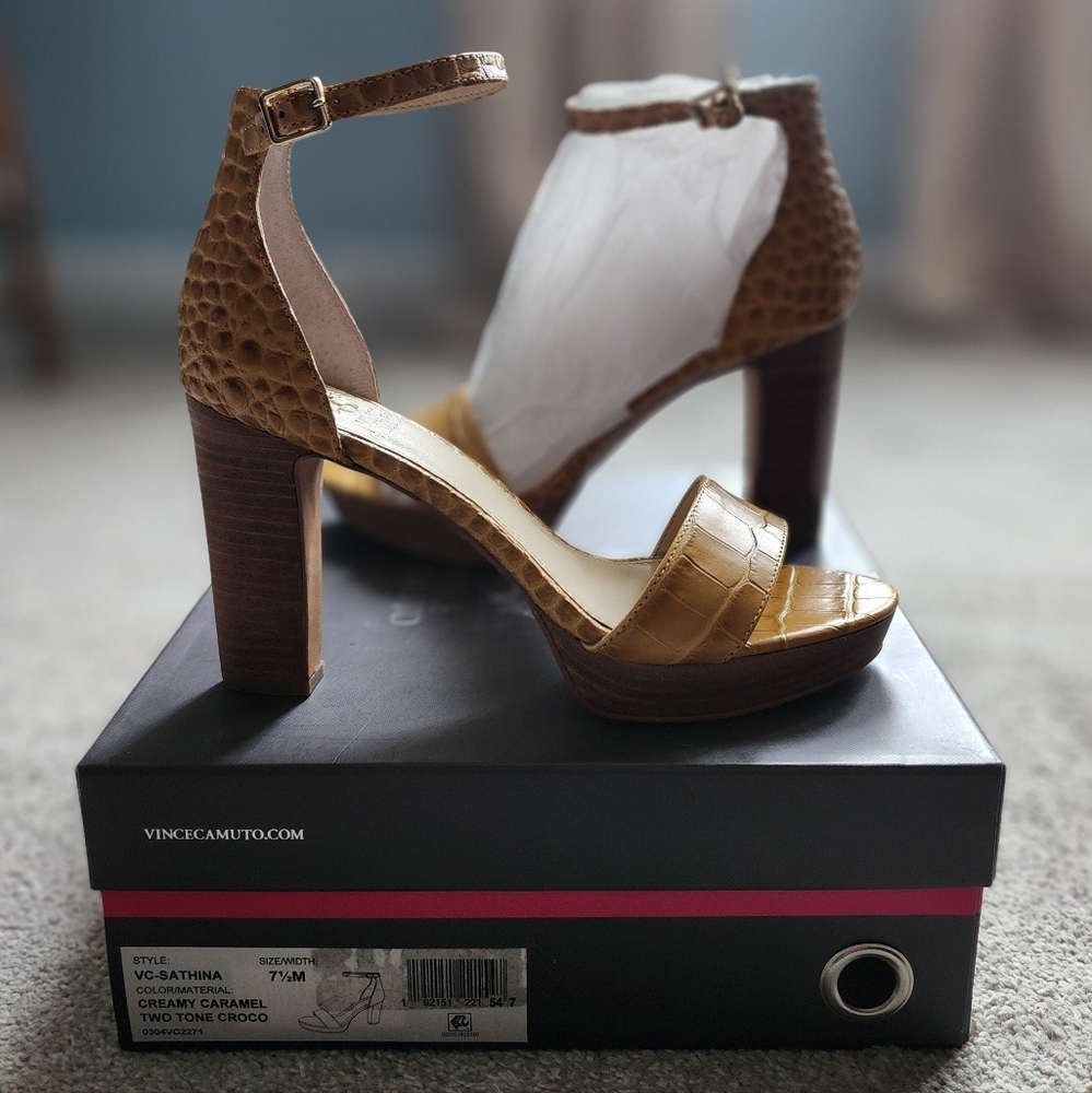 Vince Camuto "SATHINA" Women's Crocodile Heels - Brown and Tan (Mustard)